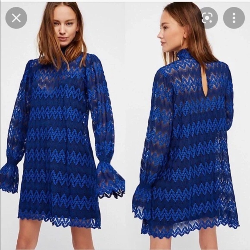 Free People Simone Lace Mini Dress Women’s Large cobalt blue